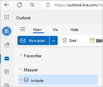 Skjermbilde som viser Outlook.com hjemmeside