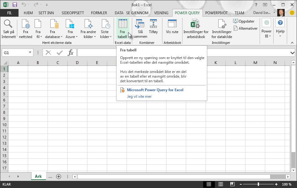 Koble til en datatabell i Excel