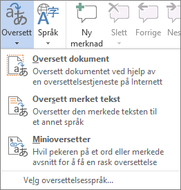 Tilgjengelige oversettelsesverktøy i Office-programmer