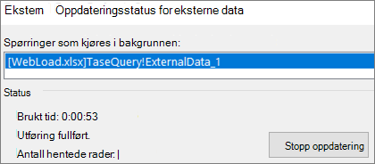 Dialogboksen Oppdateringsstatus for eksterne data