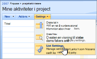 Klikk liste innstillinger på Innstillinger-knappen