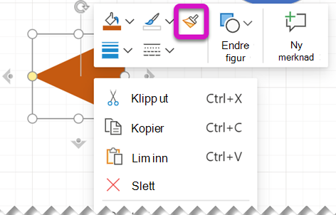 Når du høyreklikker en figur, inneholder den flytende verktøylinjen kopieringsverktøyet Format.