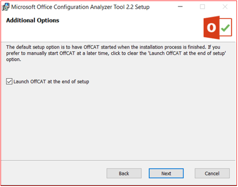 Microsoft Office Configuration Analyzer Tool 2.2 Setup dialog box