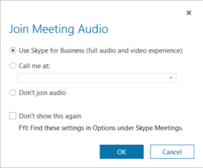 Dialogboksen Koble til møtelyd i Skype for Business