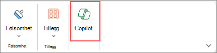 Skjermbilde av hvordan du får tilgang til Copilot-knappen på båndet i Excel.