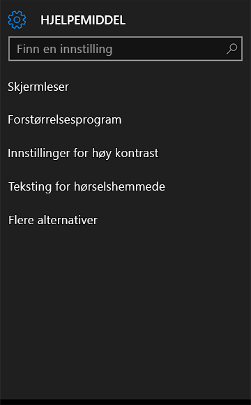 Innstillingskategorien for Hjelpemiddel.