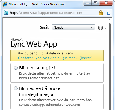 Alternativer for å bli med på et møte med Lync Web App