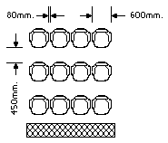 Tegning som viser 4 seter per rad og 3 seterader
