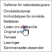 Koblingen liste maler på siden Innstillinger for område