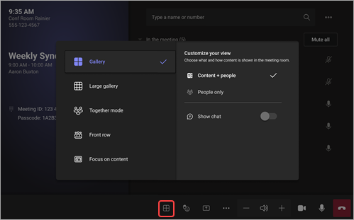 Skjermbilde som viser hvordan du endrer visningen på Android i Microsoft Teams Rooms