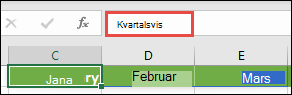 Bruk en navngitt matrisekonstant i en formel, for eksempel =Kvartal1, der Kvartal1 er definert som ={"Januar","Februar","Mars"}
