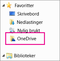 OneDrive-mappe i Filutforsker