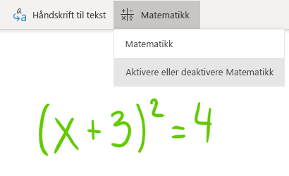 Alternativet Matematikk-knapp i OneNote for Windows 10