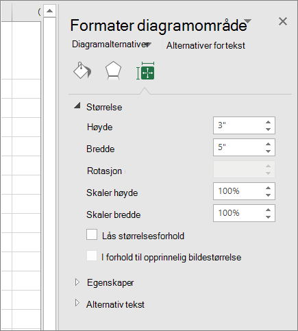 Du kan justere diagramstørrelsen i dialogboksen Formater diagramområde