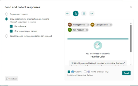 Outlook-undersøkelser Sender og samler inn svar