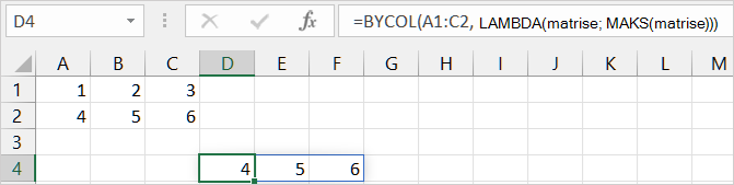 Første eksempel på BYCOL-funksjonen