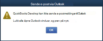 Skrivebordsversjonen av Quickbooks kan ikke sende e-post i Outlook-feil