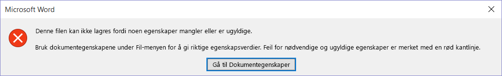 Dialogboksen indikerer at filen ikke kan lagres.
