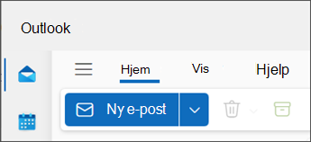 Nytt Outlook for Windows-bilde med ny e-post uthevet i blått.