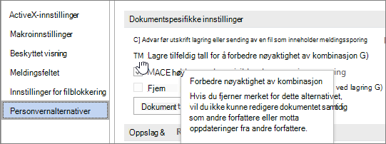 Innstilling for lagring av tilfeldige tall