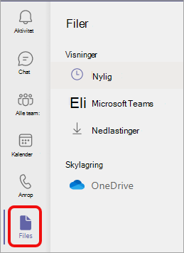 Filer-ikonet til venstre i Teams