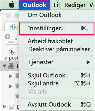 Outlook-menyen > Innstillinger