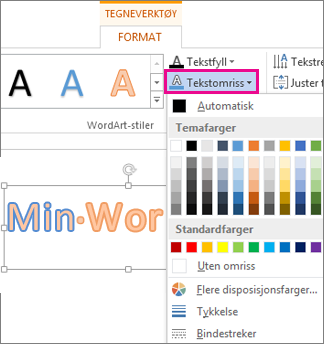Galleriet for tekstomrissfarger finner du i kategorien Format under Tekstverktøy.