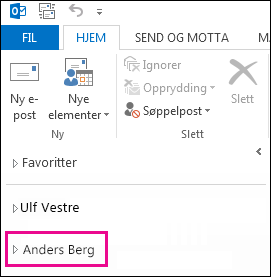 Delt mappe vises i Outlook 2013-mappelisten