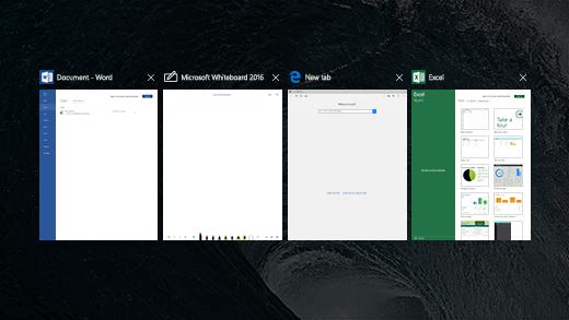 Viser fire apper i oppgavevisning på en Surface Hub.