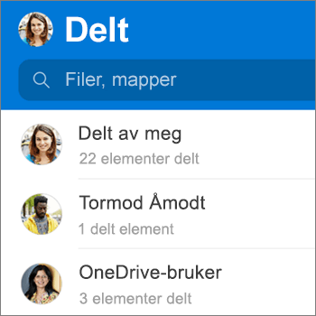 Delte filer-visningen i OneDrive-appen for Android