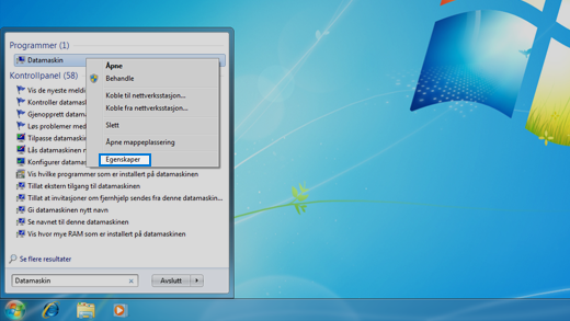 Kontrollpanel i Windows 7-operativsystemet.