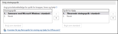 Dialogboksen som gjør det mulig å velge språket Office bruker for knapper, menyer og hjelp.