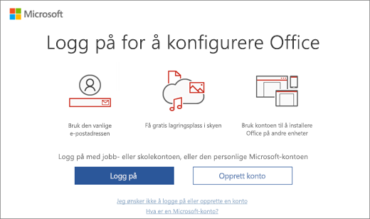 Viser siden Logg på for å konfigurere Office som noen ganger vises når du har installert Office