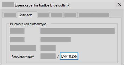 Bluetooth LMP-versjonsfelt på Avansert-fanen i Enhetsbehandling.