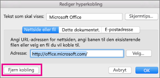 Fjern hyperkobling i Office for Mac