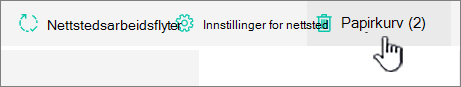 Papirkurv-knappen på områdeinnholdssiden for SharePoint Online