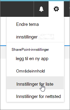 Innstillinger-menyen med Listeinnstillinger uthevet