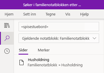 Søke etter et tekstuttrykk i OneNote for Windows 10