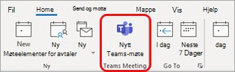 Nytt Teams møte i Outlook