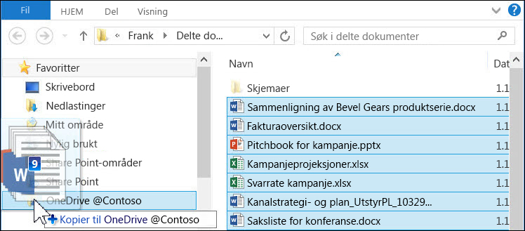 Dra filer til den synkroniserte OneDrive for Business-mappen for å laste dem opp