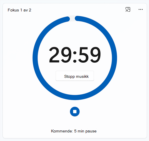 Et skjermbilde av Klokke-appen med en fokustidtaker.