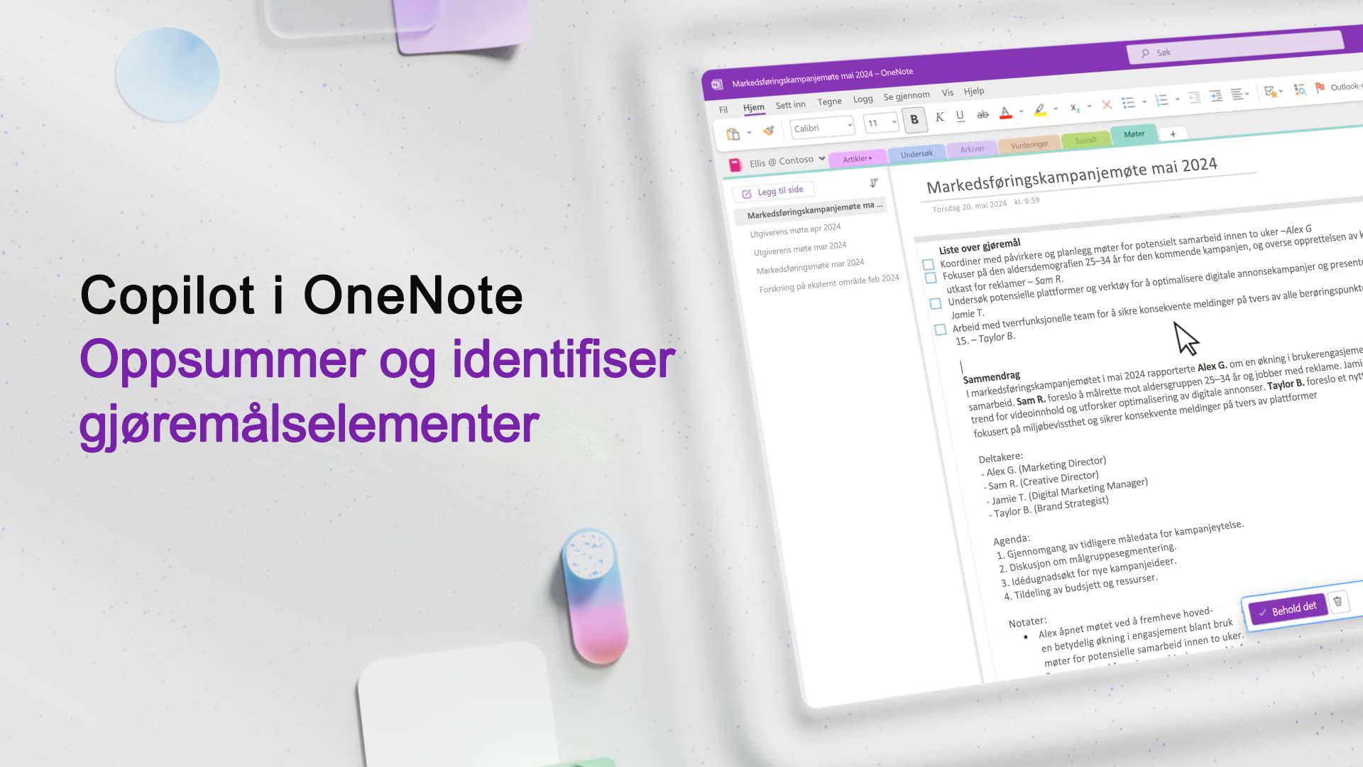 Video: Oppsummere og identifisere gjøremål med Copilot i OneNote