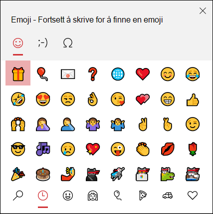 Bruk Emoji-velgeren i Windows 10 til å sette inn en emoji.
