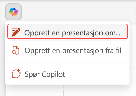 Skjermbilde av Copilot-knappen over PowerPoint-lysbildet.