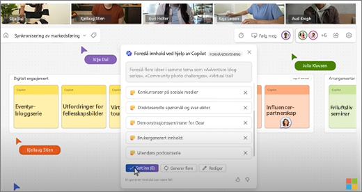 Viser Copilot-forslag i Whiteboard under et Teams-møte.