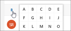 Velg en bokstav for å vise andre tilgjengelige bokstaver