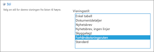 Stilalternativer på Vis innstillinger-siden