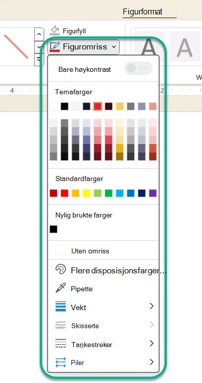 Viser fargealternativene for linjer i Office
