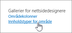 Velge innholds typer for område
