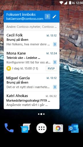 Miniprogrammet e-post for Android i smal modus